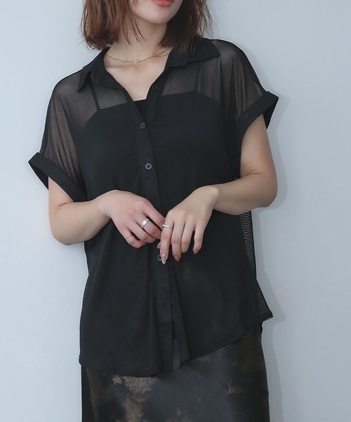 Ampirula(アンピルーラ)の「メッシュシャツブラウス(シャツ/ブラウス・レディース・ブラック/チャコールグレー/ホワイト・FREE)」の17枚目の写真