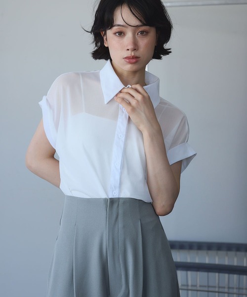 Ampirula(アンピルーラ)の「メッシュシャツブラウス(シャツ/ブラウス・レディース・ブラック/チャコールグレー/ホワイト・FREE)」の19枚目の写真