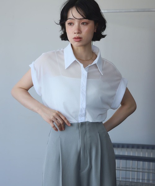 Ampirula(アンピルーラ)の「メッシュシャツブラウス(シャツ/ブラウス・レディース・ブラック/チャコールグレー/ホワイト・FREE)」の20枚目の写真