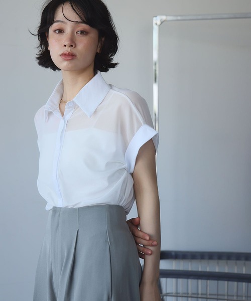 Ampirula(アンピルーラ)の「メッシュシャツブラウス(シャツ/ブラウス・レディース・ブラック/チャコールグレー/ホワイト・FREE)」の21枚目の写真