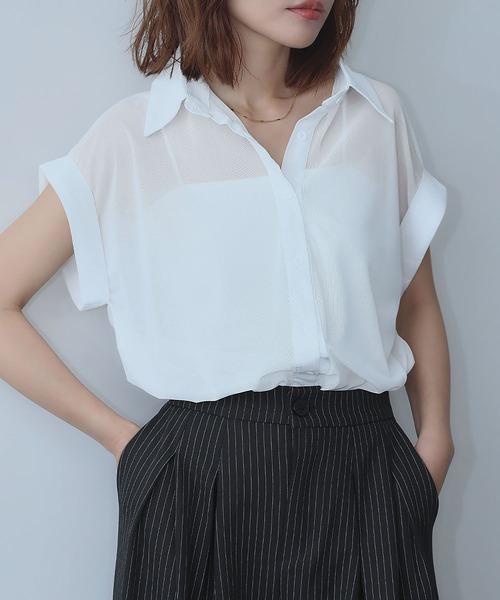Ampirula(アンピルーラ)の「メッシュシャツブラウス(シャツ/ブラウス・レディース・ブラック/チャコールグレー/ホワイト・FREE)」の22枚目の写真