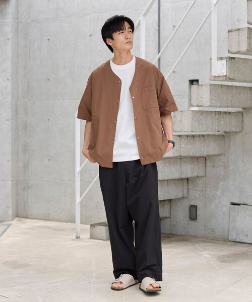 coen（コーエン）の「ハイカーテックライトウェイトノーカラーシャツ【洗濯機洗い可・２WAYストレッチ・防シワ】（シャツ/ブラウス・メンズ・ブラック/ブラウン/ダークグレー・S/M/L/XL）」の16枚目の写真