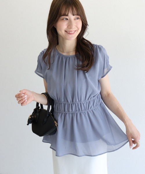 機能インナー付き】ウエストシャーリングシフォンブラウス