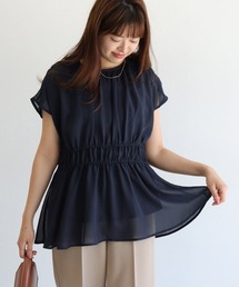 【機能インナー付き】ウエストシャーリングシフォンブラウス
