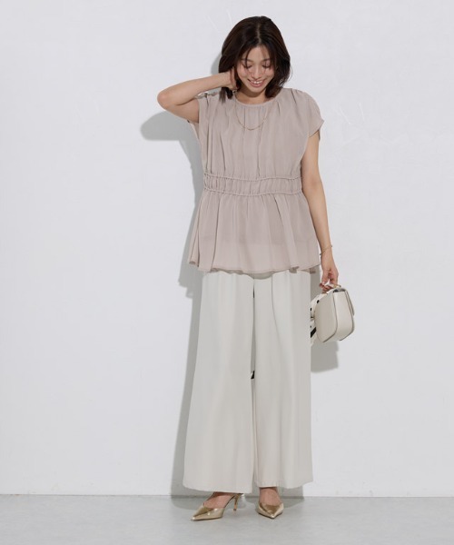 機能インナー付き】ウエストシャーリングシフォンブラウス