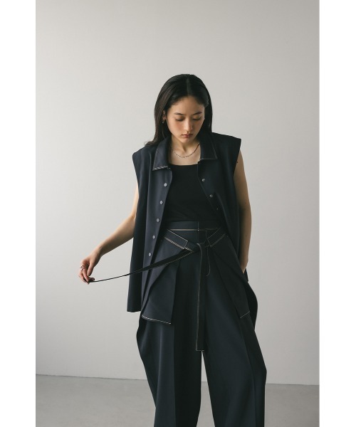 STYLEMIXER（スタイルミキサー）の「ステッチラインステンカラーベスト（ベスト・レディース・アイボリー/ネイビー・FREE）」の19枚目の写真