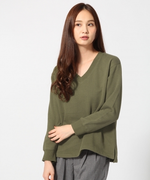 GLOBAL WORK(グローバルワーク)の「キモウウラケVネックプルオーバー長袖/707863(Tシャツ/カットソー・レディース・ネイビー/ワインレッド/オフホワイト/カーキ/ダークグレー/ブラウン・LARGE/SMALL/MEDIUM)」の1枚目の写真