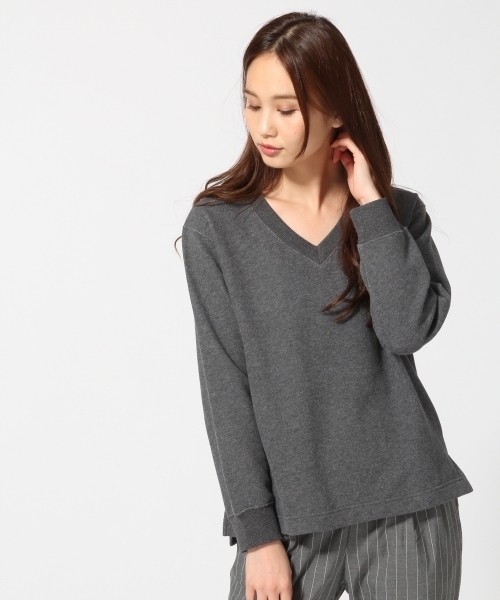 GLOBAL WORK(グローバルワーク)の「キモウウラケVネックプルオーバー長袖/707863(Tシャツ/カットソー・レディース・ネイビー/ワインレッド/オフホワイト/カーキ/ダークグレー/ブラウン・LARGE/SMALL/MEDIUM)」の3枚目の写真