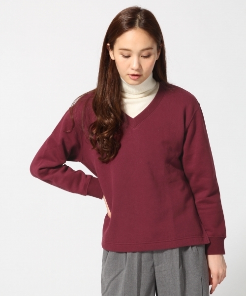 GLOBAL WORK(グローバルワーク)の「キモウウラケVネックプルオーバー長袖/707863(Tシャツ/カットソー・レディース・ネイビー/ワインレッド/オフホワイト/カーキ/ダークグレー/ブラウン・LARGE/SMALL/MEDIUM)」の6枚目の写真