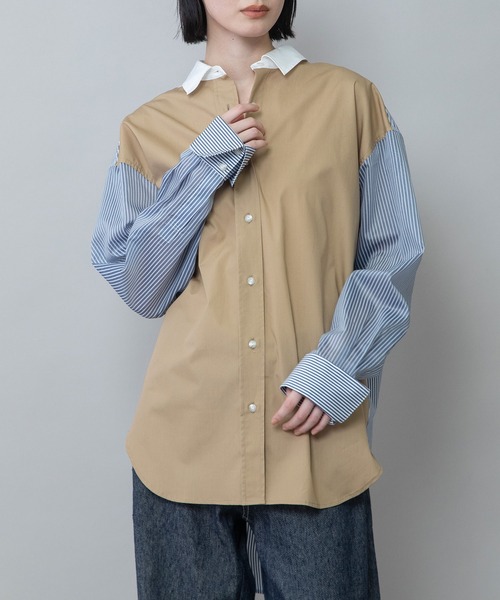 Munich(ミューニック)の「ブロード×ストライプ×シアーストライプシャツ(シャツ/ブラウス・レディース・ライトベージュ/キャメル/ホワイト・FREE)」の9枚目の写真