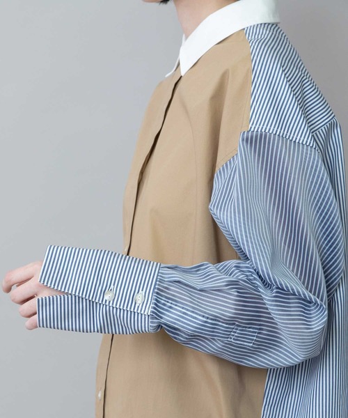 Munich(ミューニック)の「ブロード×ストライプ×シアーストライプシャツ(シャツ/ブラウス・レディース・ライトベージュ/キャメル/ホワイト・FREE)」の11枚目の写真