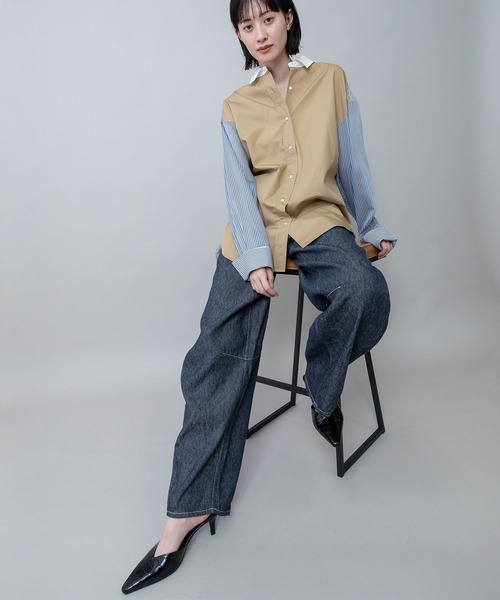 Munich(ミューニック)の「ブロード×ストライプ×シアーストライプシャツ(シャツ/ブラウス・レディース・ライトベージュ/キャメル/ホワイト・FREE)」の16枚目の写真