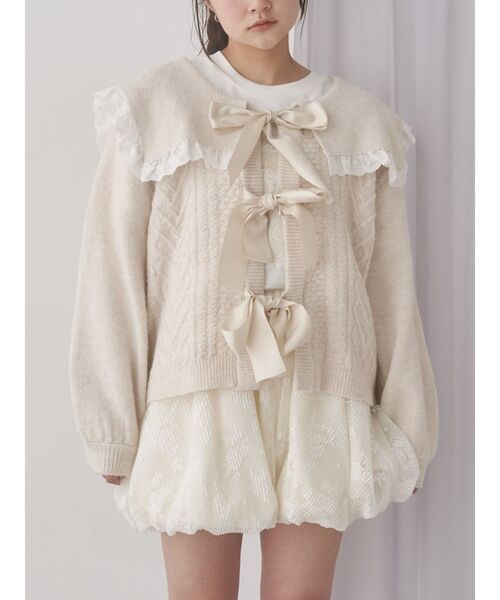merry jenny（メリージェニー）の「セーラーリボンカーデイガン（カーディガン/ボレロ・レディース・アイボリー/ブラック/ライトグレー・FREE）」の2枚目の写真