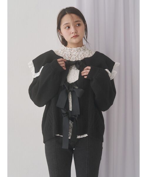 merry jenny（メリージェニー）の「セーラーリボンカーデイガン（カーディガン/ボレロ・レディース・アイボリー/ブラック/ライトグレー・FREE）」の11枚目の写真