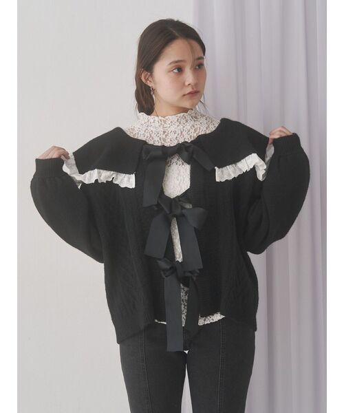 merry jenny（メリージェニー）の「セーラーリボンカーデイガン（カーディガン/ボレロ・レディース・アイボリー/ブラック/ライトグレー・FREE）」の8枚目の写真