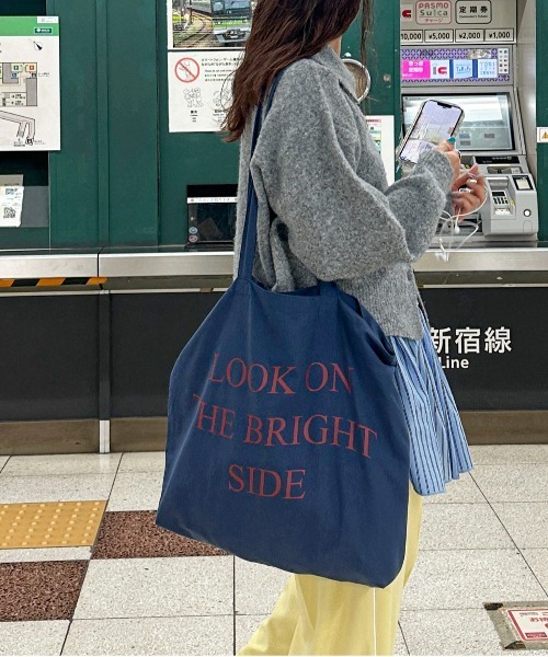 PILIT（ピリット）の「ロゴBIG トートBAG（トートバッグ・レディース・ピンク/グリーン/イエロー/ネイビー・MEDIUM）」の3枚目の写真