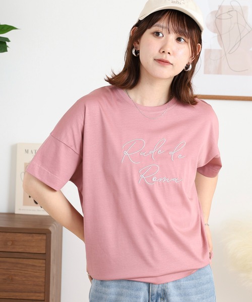 BRODIAEA(ブローディア)の「BRODIAEA ロゴ刺繍半袖Tシャツ(Tシャツ/カットソー・レディース・ライトグリーン/シルバーグレー/ブラック/サーモンピンク・40)」の4枚目の写真