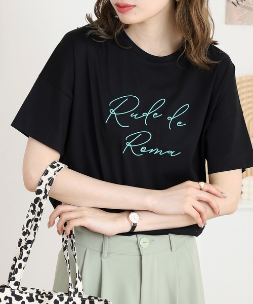 BRODIAEA(ブローディア)の「BRODIAEA ロゴ刺繍半袖Tシャツ(Tシャツ/カットソー・レディース・ライトグリーン/シルバーグレー/ブラック/サーモンピンク・40)」の1枚目の写真
