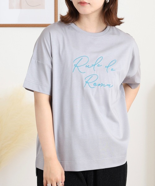 BRODIAEA(ブローディア)の「BRODIAEA ロゴ刺繍半袖Tシャツ(Tシャツ/カットソー・レディース・ライトグリーン/シルバーグレー/ブラック/サーモンピンク・40)」の9枚目の写真