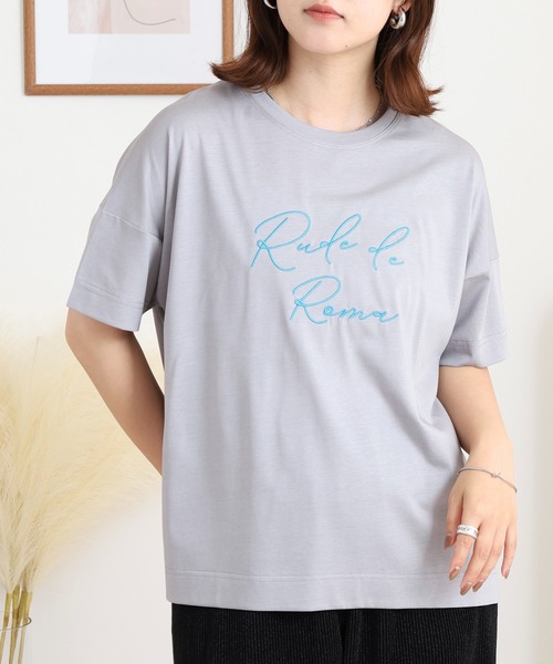 BRODIAEA(ブローディア)の「BRODIAEA ロゴ刺繍半袖Tシャツ(Tシャツ/カットソー・レディース・ライトグリーン/シルバーグレー/ブラック/サーモンピンク・40)」の10枚目の写真