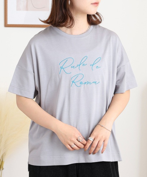 BRODIAEA(ブローディア)の「BRODIAEA ロゴ刺繍半袖Tシャツ(Tシャツ/カットソー・レディース・ライトグリーン/シルバーグレー/ブラック/サーモンピンク・40)」の11枚目の写真