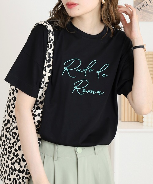 BRODIAEA(ブローディア)の「BRODIAEA ロゴ刺繍半袖Tシャツ(Tシャツ/カットソー・レディース・ライトグリーン/シルバーグレー/ブラック/サーモンピンク・40)」の6枚目の写真
