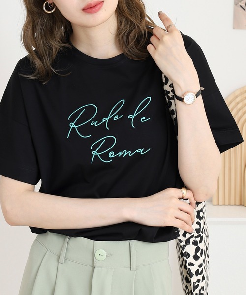 BRODIAEA(ブローディア)の「BRODIAEA ロゴ刺繍半袖Tシャツ(Tシャツ/カットソー・レディース・ライトグリーン/シルバーグレー/ブラック/サーモンピンク・40)」の7枚目の写真