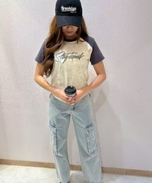 ラグランスリーブタイダイトップス