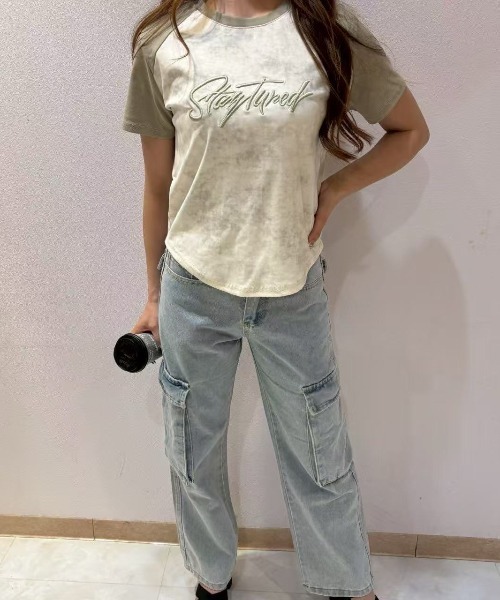 LETee(レティー)の「ラグランスリーブタイダイトップス(Tシャツ/カットソー・レディース・グレー/カーキ/ブラック・FREE)」の3枚目の写真