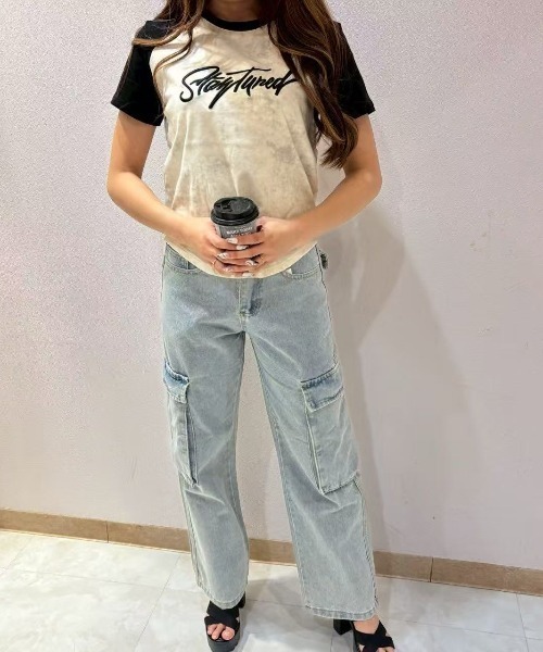 LETee(レティー)の「ラグランスリーブタイダイトップス(Tシャツ/カットソー・レディース・グレー/カーキ/ブラック・FREE)」の1枚目の写真
