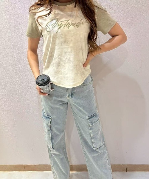LETee(レティー)の「ラグランスリーブタイダイトップス(Tシャツ/カットソー・レディース・グレー/カーキ/ブラック・FREE)」の4枚目の写真