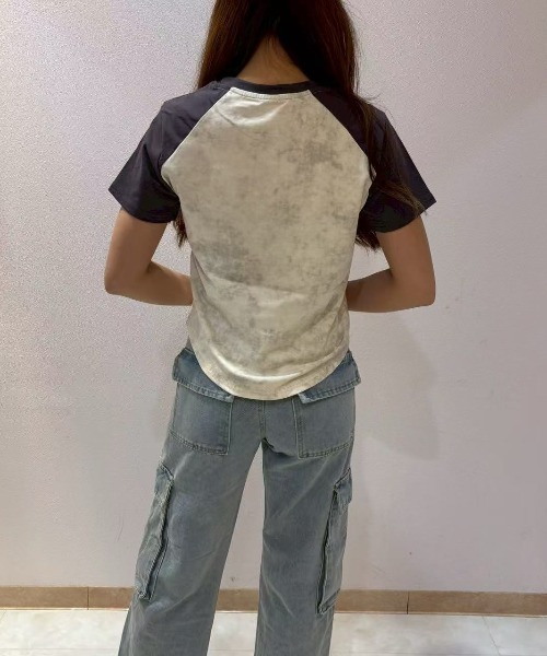 LETee(レティー)の「ラグランスリーブタイダイトップス(Tシャツ/カットソー・レディース・グレー/カーキ/ブラック・FREE)」の12枚目の写真