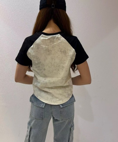 LETee(レティー)の「ラグランスリーブタイダイトップス(Tシャツ/カットソー・レディース・グレー/カーキ/ブラック・FREE)」の16枚目の写真