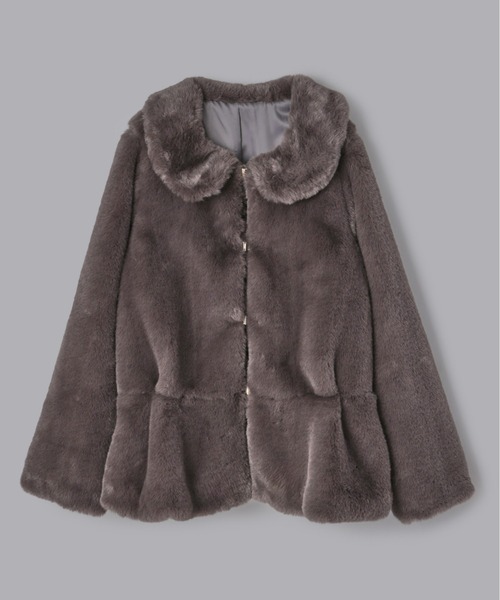 Olu. フラッフィーラウンドカラーペプラムファーコート　チャコールグレー フラッフィーラウンドカラーペプラムファーコート（その他アウター