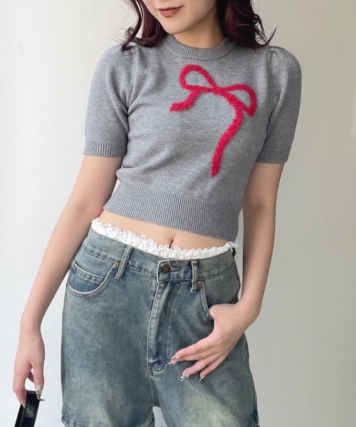 one way(ワンウェイ)の「フェザーリボンニット(ニット/セーター・レディース・ホワイト/ピンク/グレー/ネイビー・FREE)」の3枚目の写真