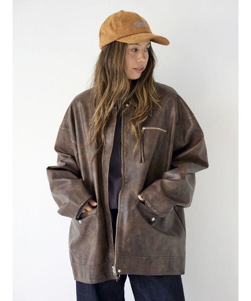 Ungrid（アングリッド）の「ルーズシルエットフェイクレザーブルゾン（ブルゾン・レディース・ブラウン/ブラック・FREE）」の9枚目の写真