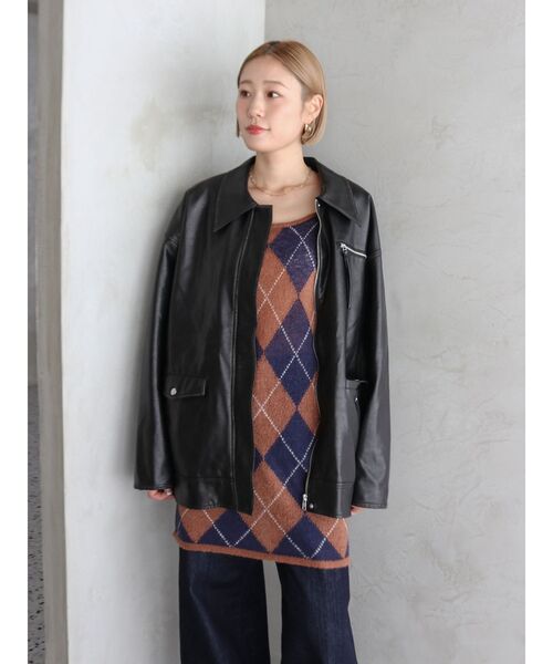 Ungrid（アングリッド）の「ルーズシルエットフェイクレザーブルゾン（ブルゾン・レディース・ブラウン/ブラック・FREE）」の3枚目の写真