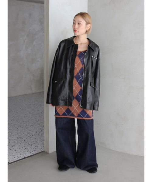 Ungrid（アングリッド）の「ルーズシルエットフェイクレザーブルゾン（ブルゾン・レディース・ブラウン/ブラック・FREE）」の5枚目の写真