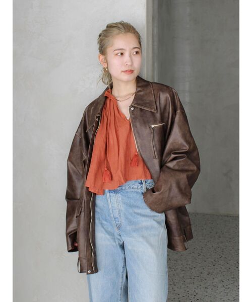 Ungrid（アングリッド）の「ルーズシルエットフェイクレザーブルゾン（ブルゾン・レディース・ブラウン/ブラック・FREE）」の7枚目の写真