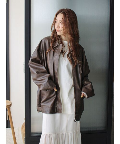 Ungrid（アングリッド）の「ルーズシルエットフェイクレザーブルゾン（ブルゾン・レディース・ブラウン/ブラック・FREE）」の17枚目の写真