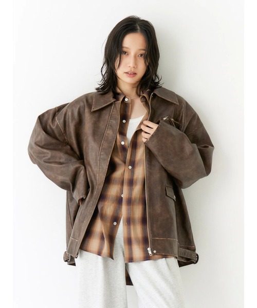 セール】ルーズシルエットフェイクレザーブルゾン（ブルゾン