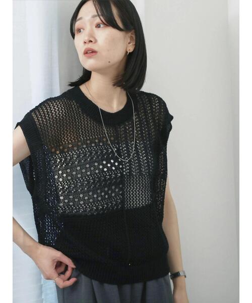 セール】麻タッチパッチワークニットベスト（ニット/セーター