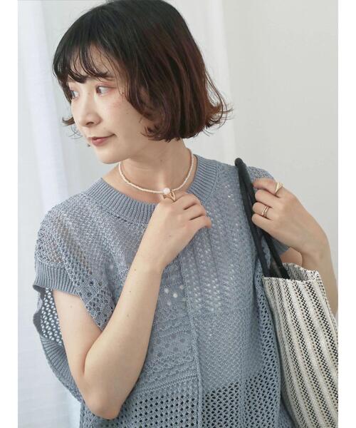 Samansa Mos2 blue(サマンサモスモスブルー)の「麻タッチパッチワークニットベスト(ニット/セーター・レディース・ベージュ/ブラック/サックスブルー・F)」の22枚目の写真