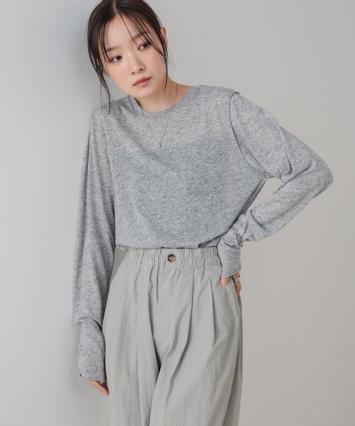 Bab（バブ）の「【選べるサイズ展開】メランジシアーベーシックカットソー（Tシャツ/カットソー・レディース・ベージュ/ピンク/ブラック/オフホワイト/チャコールグレー・FREE/L）」の4枚目の写真