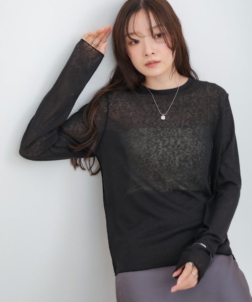 Bab（バブ）の「【選べるサイズ展開】メランジシアーベーシックカットソー（Tシャツ/カットソー・レディース・ベージュ/ピンク/ブラック/オフホワイト/チャコールグレー・FREE/L）」の3枚目の写真