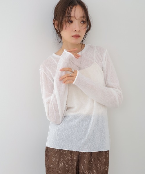 Bab（バブ）の「【選べるサイズ展開】メランジシアーベーシックカットソー（Tシャツ/カットソー・レディース・ベージュ/ピンク/ブラック/オフホワイト/チャコールグレー・FREE/L）」の6枚目の写真