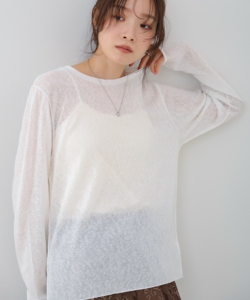 Bab（バブ）の「【選べるサイズ展開】メランジシアーベーシックカットソー（Tシャツ/カットソー・レディース・ベージュ/ピンク/ブラック/オフホワイト/チャコールグレー・FREE/L）」の7枚目の写真