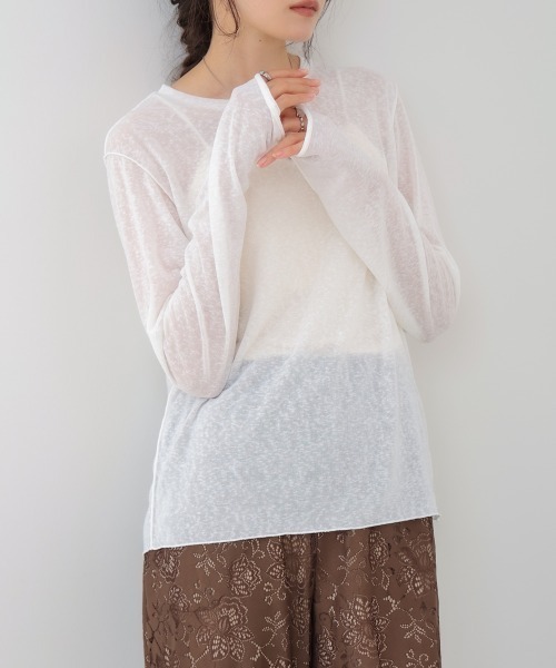 Bab（バブ）の「【選べるサイズ展開】メランジシアーベーシックカットソー（Tシャツ/カットソー・レディース・ベージュ/ピンク/ブラック/オフホワイト/チャコールグレー・FREE/L）」の9枚目の写真