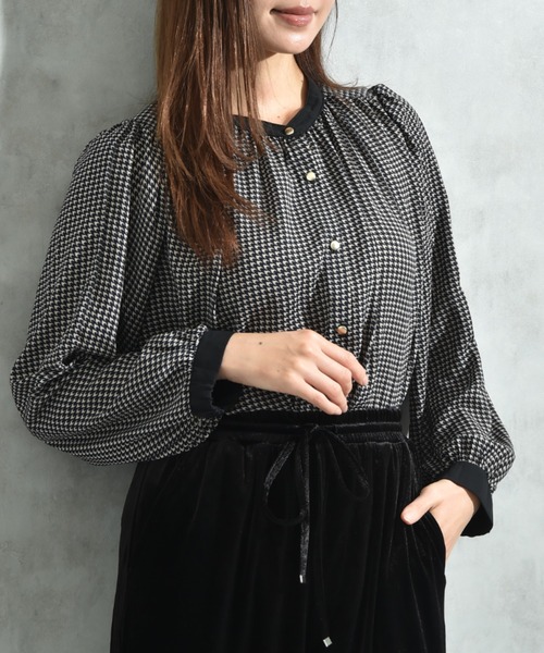 INTERPLANET（インタープラネット）の「厚地ジョーゼット千鳥柄袖２ＷＡＹブラウス（シャツ/ブラウス・レディース・オフホワイト/ベージュ・FREE）」の15枚目の写真