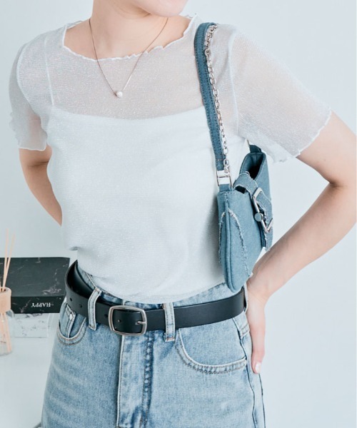 kirakiraShop(キラキラショップ)の「ラメ シアー メロウ トップス(Tシャツ/カットソー・レディース・ホワイト/ブラウン/ピンク/ベージュ/ダークグレー/シルバー/ブラック/アイボリー/ワイン・FREE)」の2枚目の写真